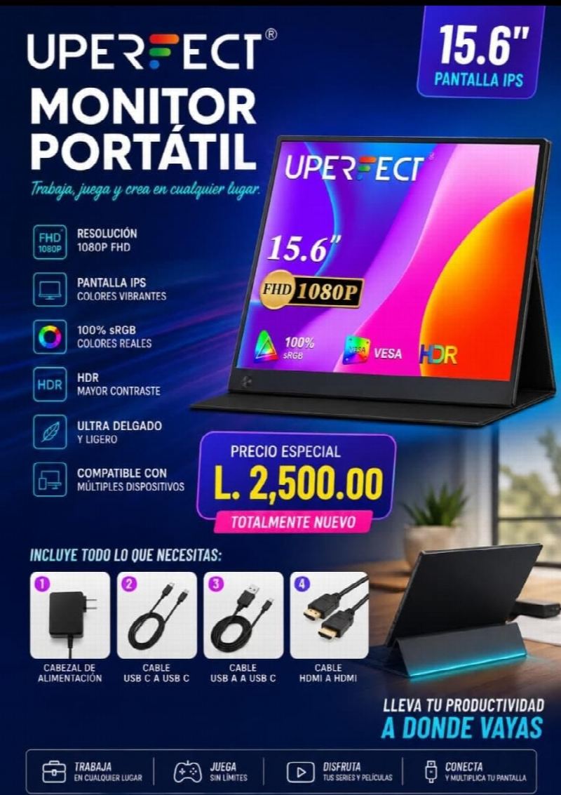 UPERFECT 15.6" Monitor Portatil 1080P Display LCD Screen 2*USB C